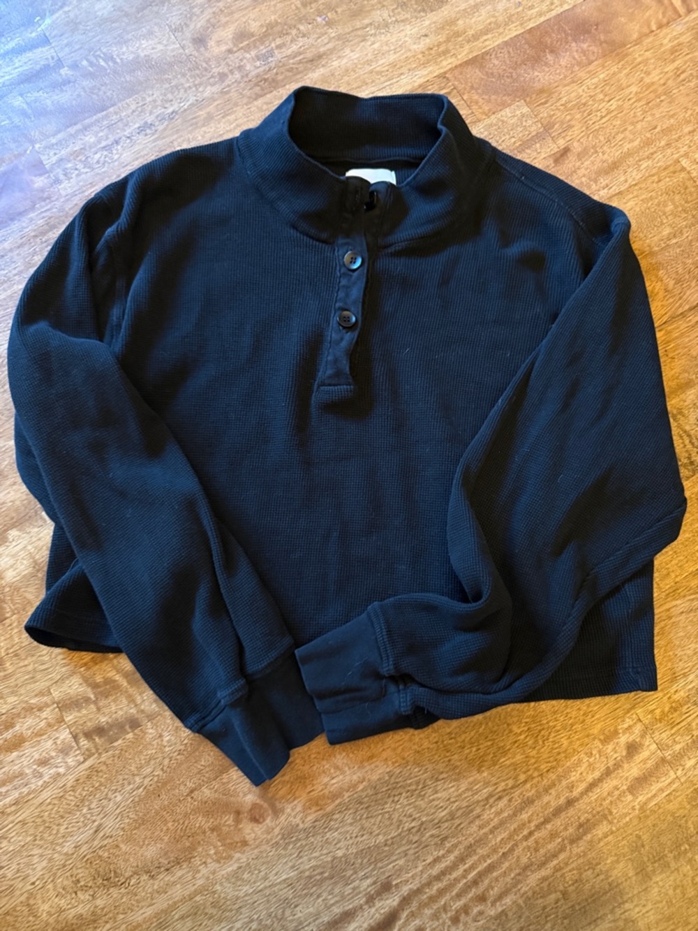 sundays Black Waffle Henley Long Sleeve Top